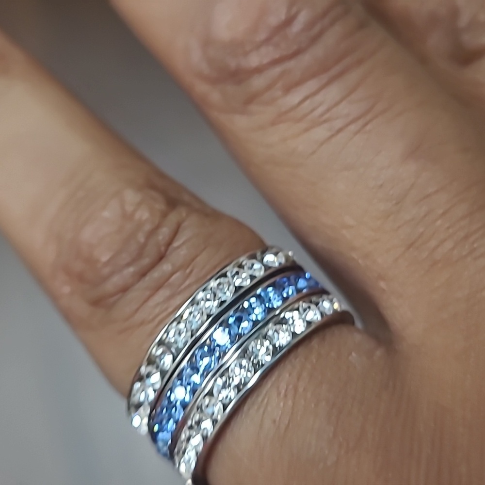 Swarovski Blue and Silver Stacked Ring Set